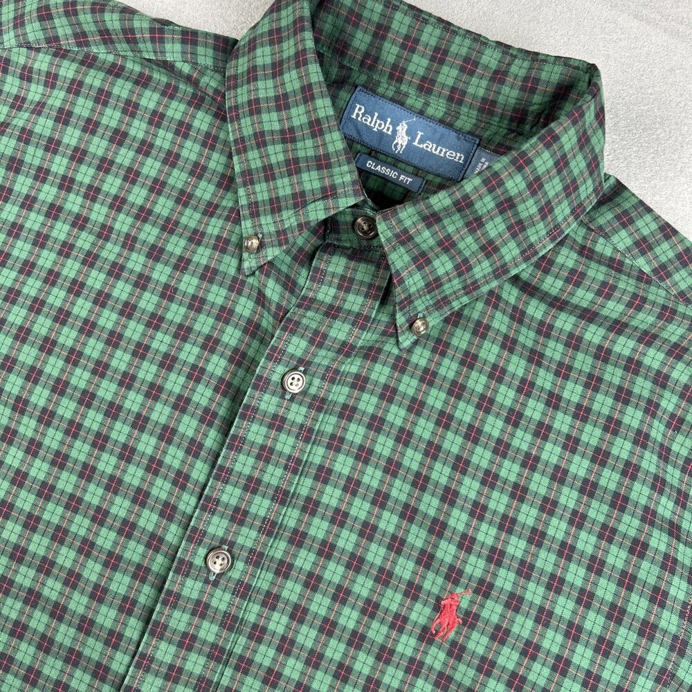 Ralph Lauren Classic Fit Plaid Button Down Shirt Men's Medium Red Pony Logo